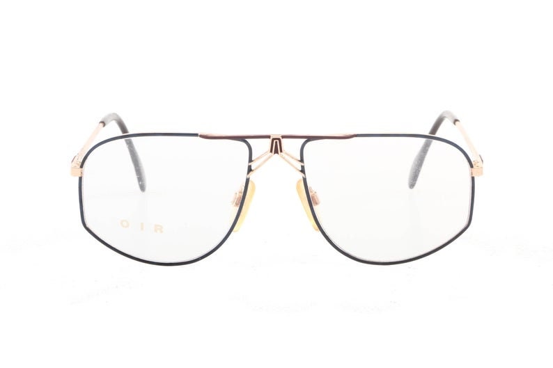 Rodier golden aviator frames w enameled navy rims & burgundy bridge and temples, NOS 80s Germany