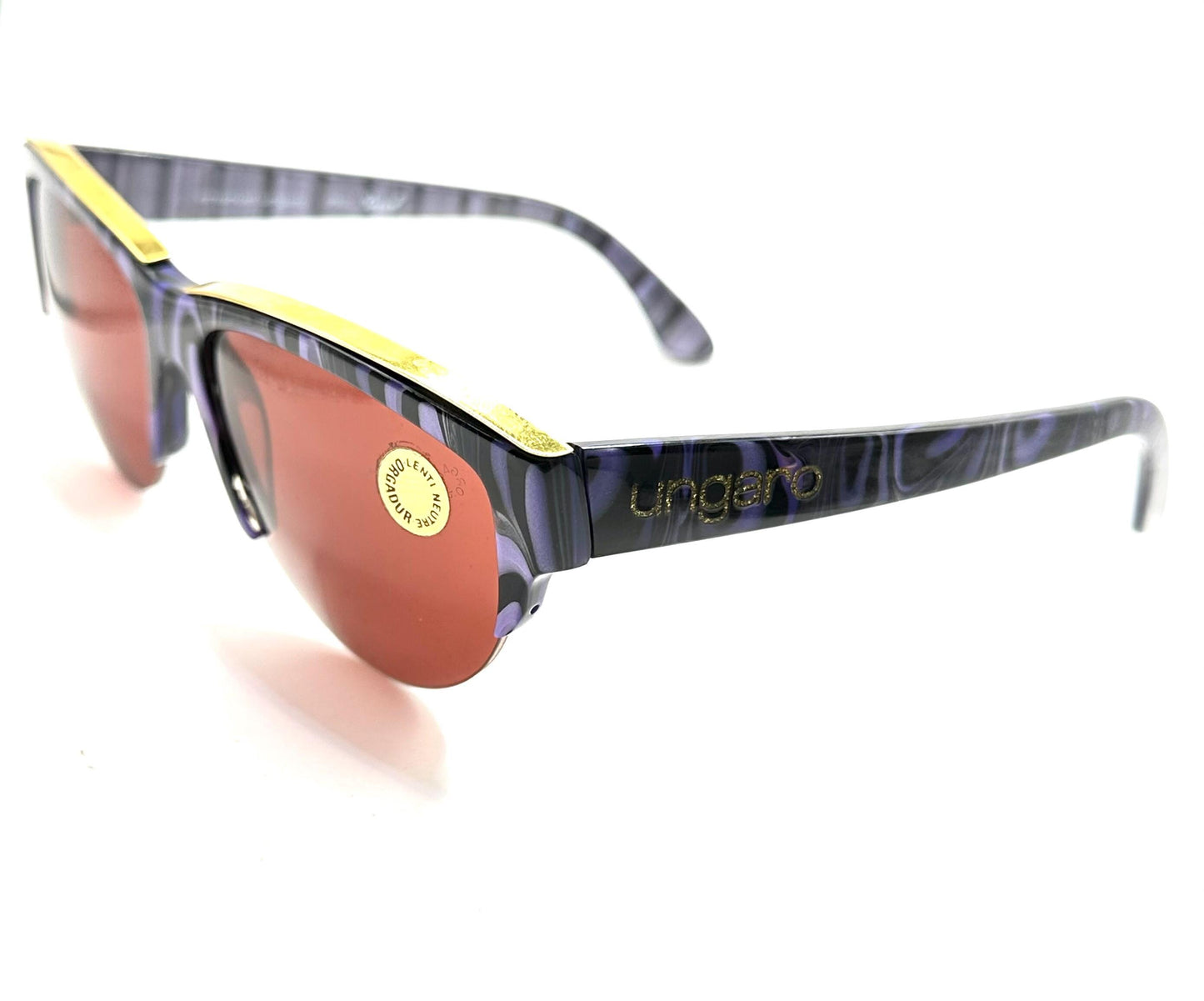 Ungaro Persol 502 purple-black cateye w gold brows & logo, NoS 80s hand made in Italy