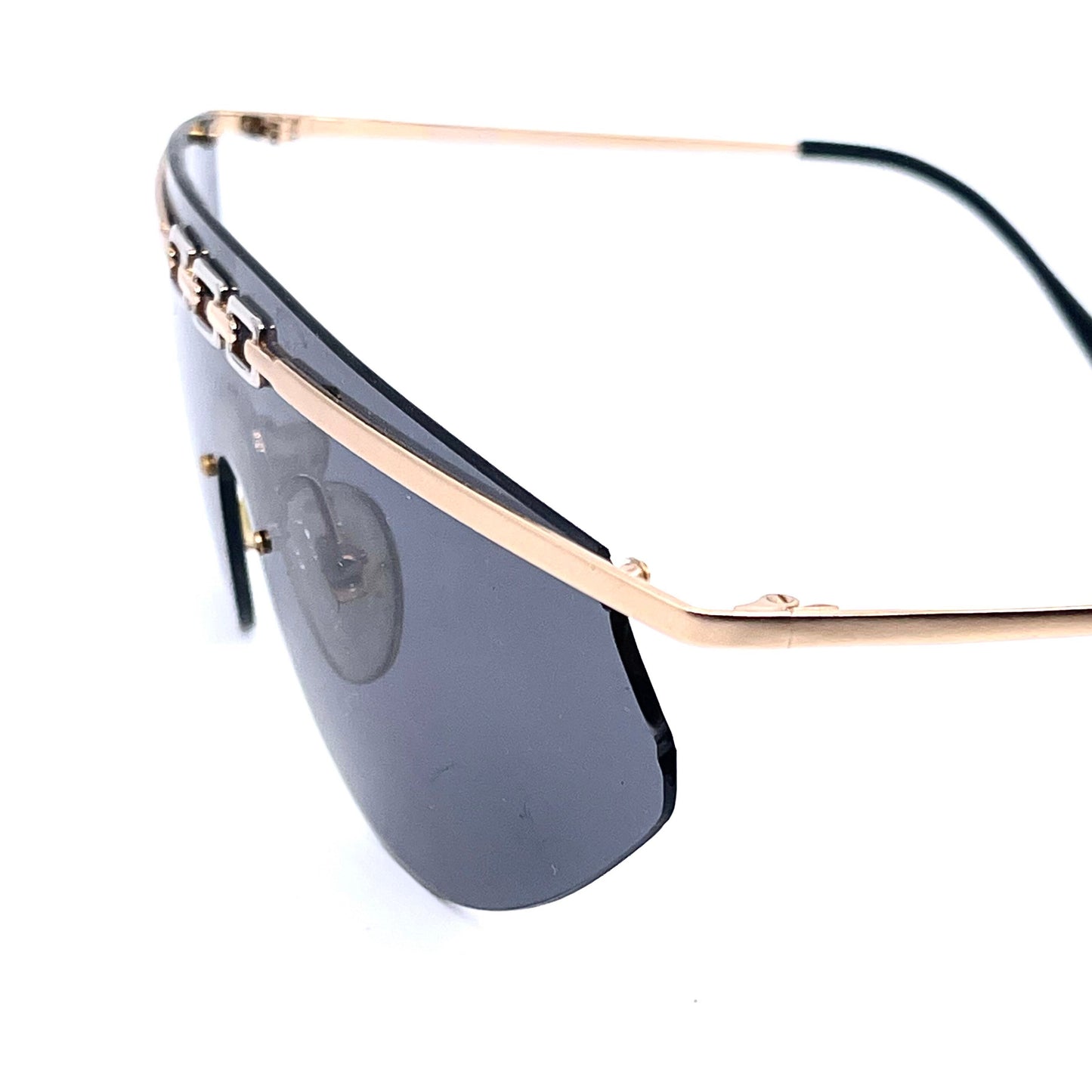 Galitzine gold/silver shield sunglasses w super hip chain browline detail NOS 80s Italy