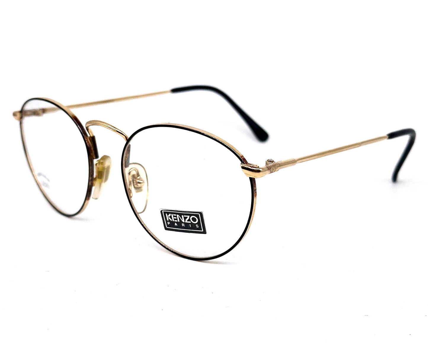 Kenzo musicien classy golden metal round frames p3 styke w black enameled rims, NOS 80s France