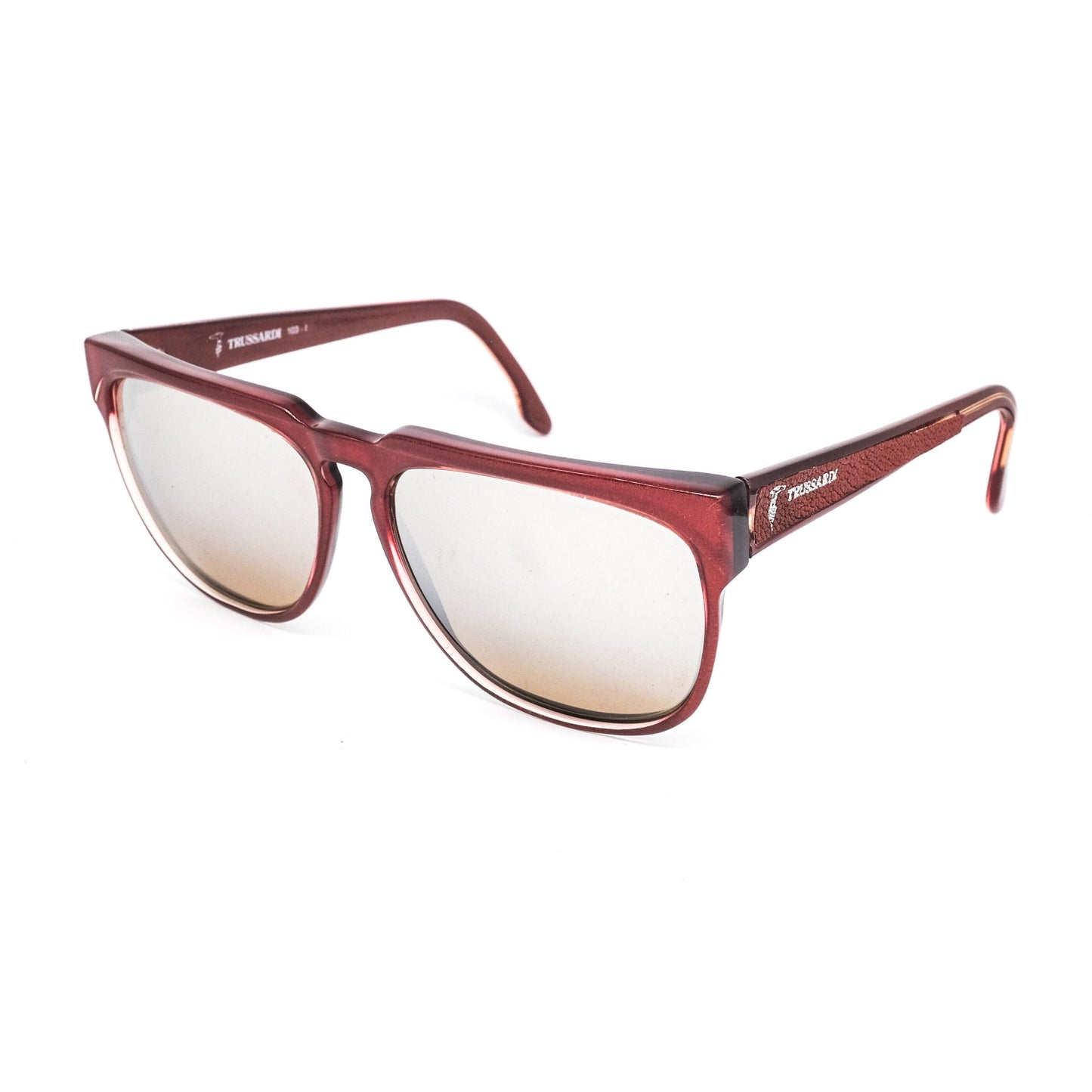 Trussardi vintage red cello sunglasses w/ classic keyhole bridge and leather detailed temples, NOS 90s Italy