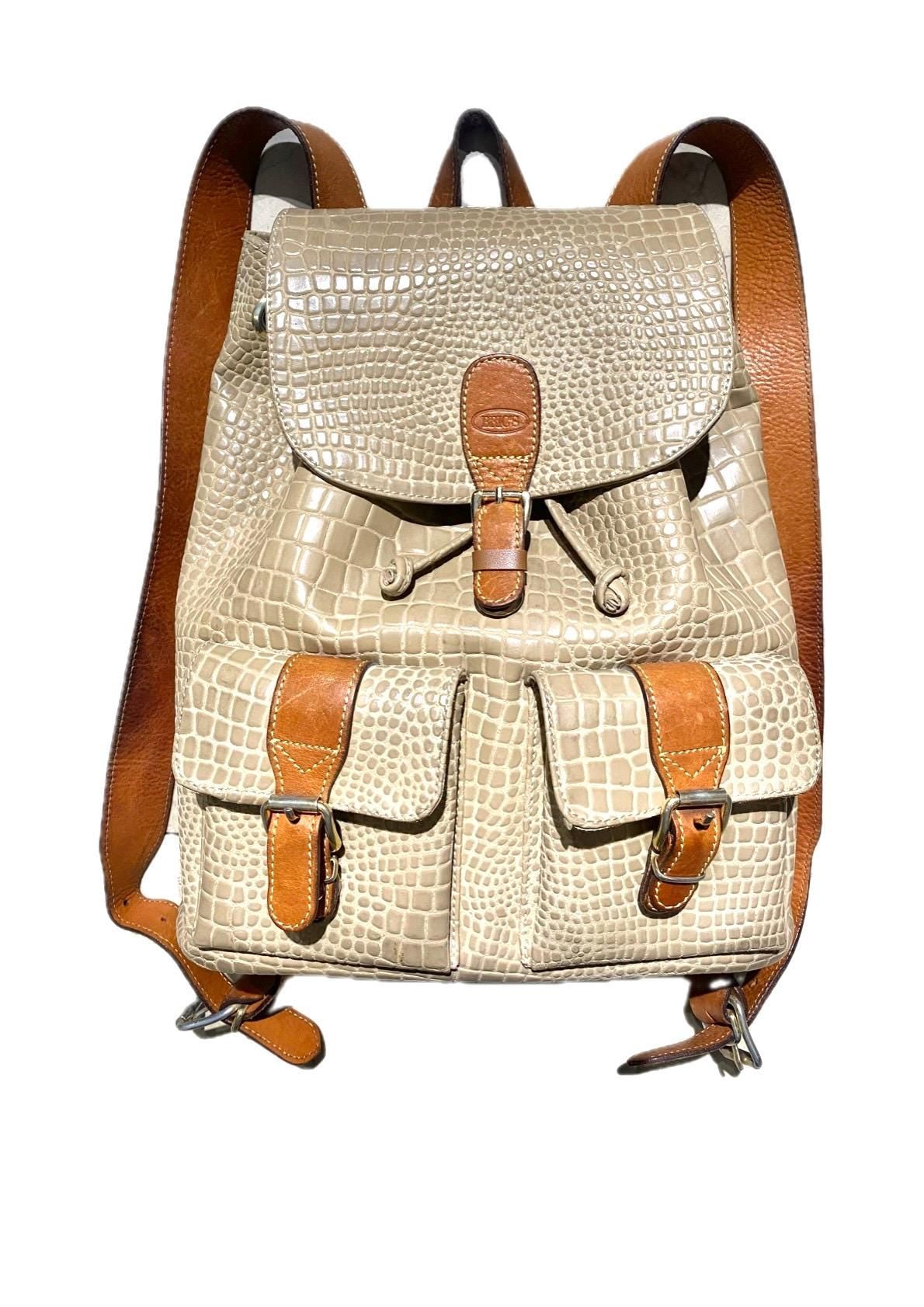 Bric’s leather backpack in beige alligator print & tan leather, 90s great condition