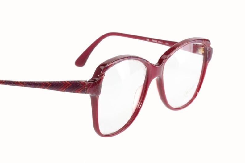 Missoni M104 oversized burgundy eyeglasses frames w real zigzag knit fabric inserts, Nos 80s Italy
