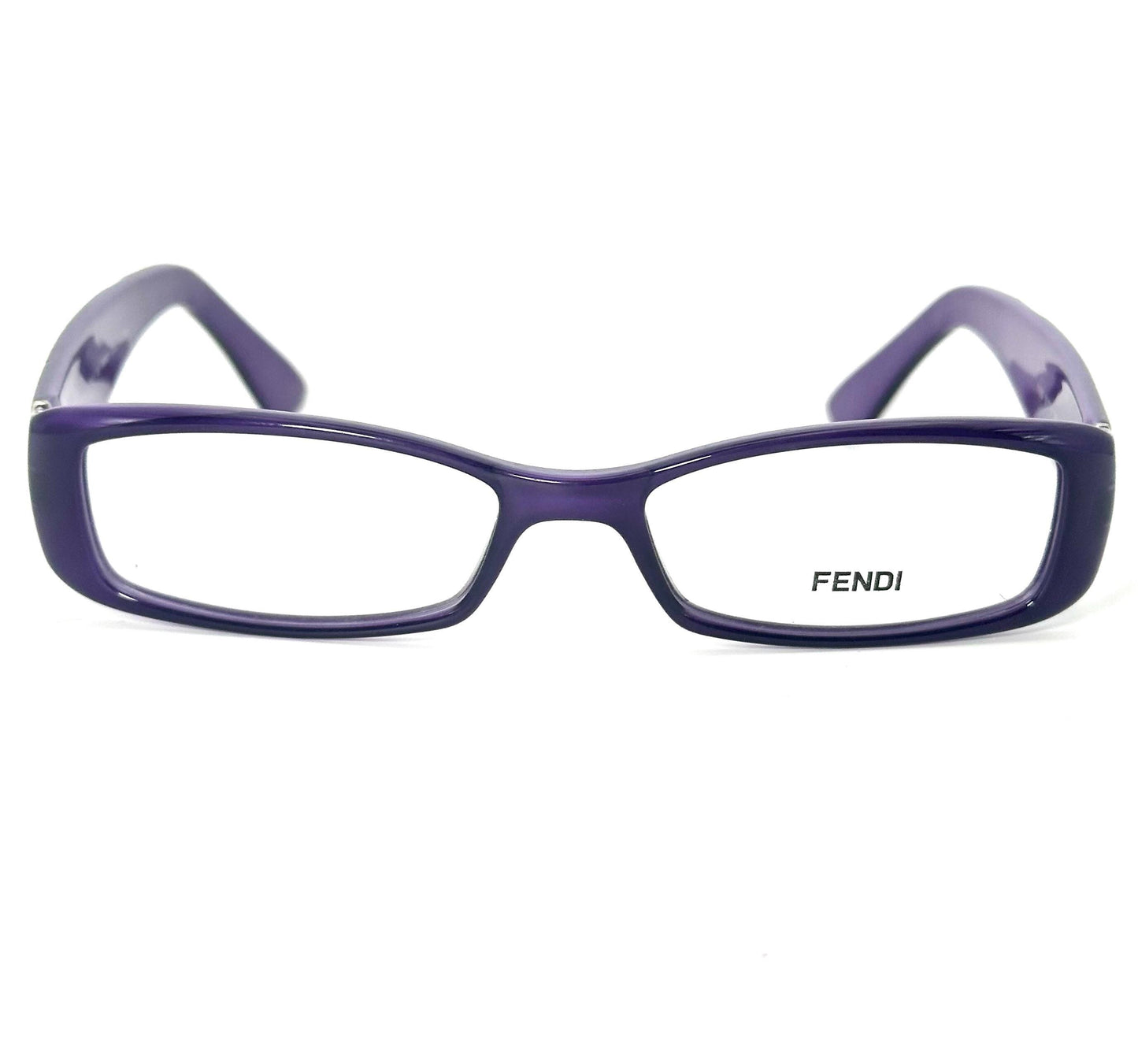 Fendi F809 sleek purple rectangle acetate frames, temples w carved monogram allover, NOS 90s mint