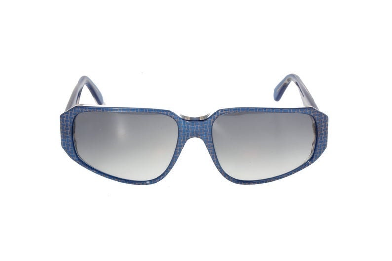 Pierre Balmain 1046 occhiali da sole vintage a forma di goccia blu con fronte piatta, NOS anni '80 Made in France