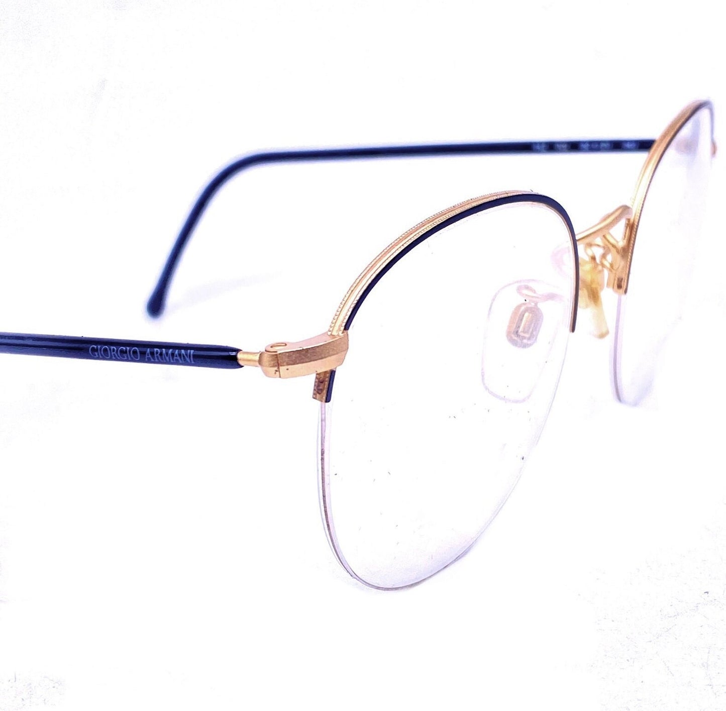 Giorgio Armani 142 round half rimmed glasses with black temples, NOS 80s Italy