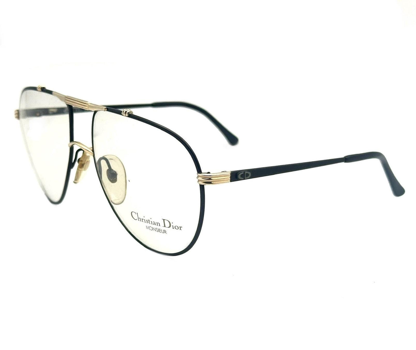 Dior Monsieur 2248 black/gold metal aviator glasses frames made in Austria, NOS 80s mint