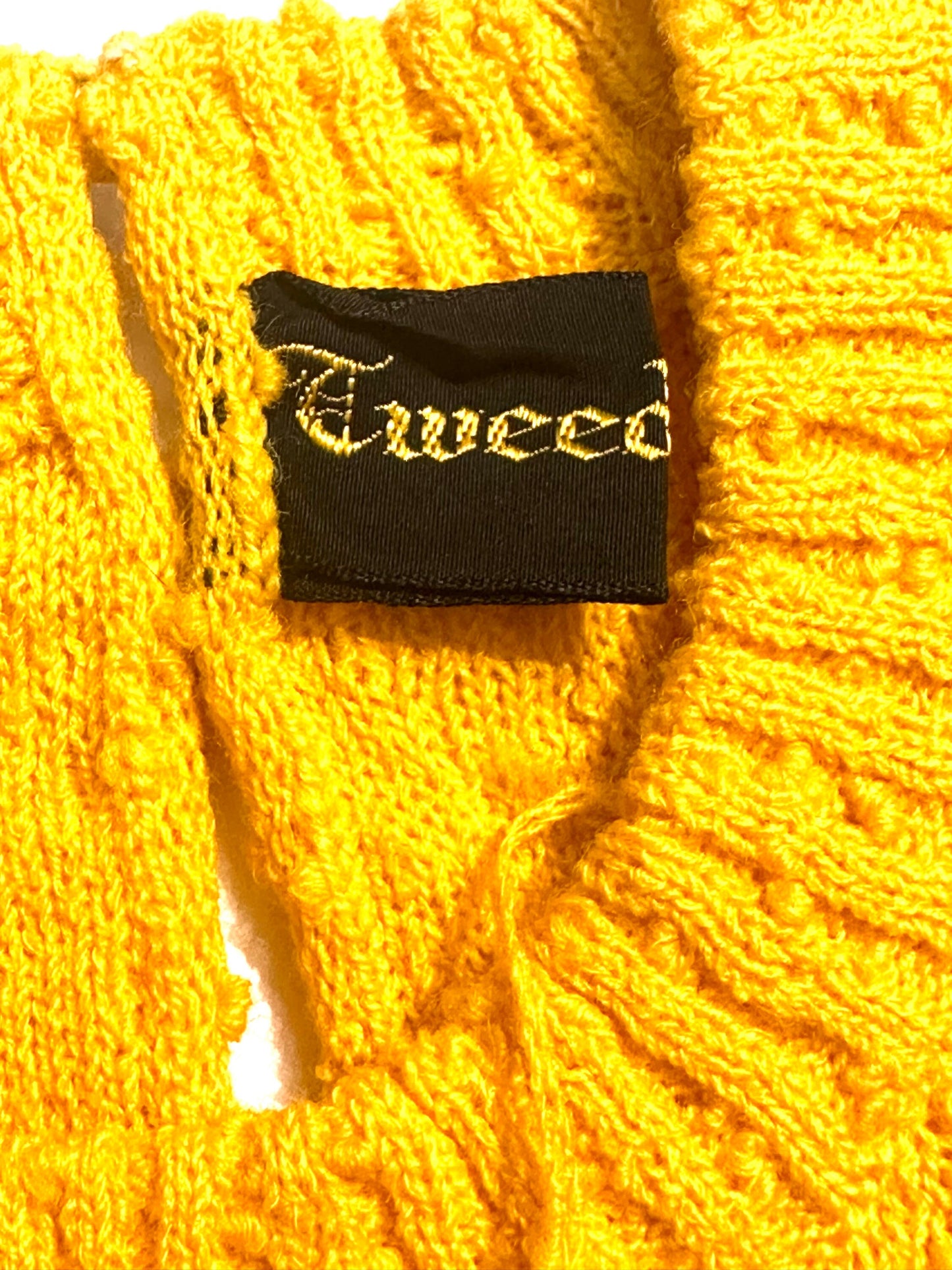 Finest Italian knitwear, yellow knitted cotton t-shirt / jumper w- 3-D striped-dotted pattern , 1970s BNWT