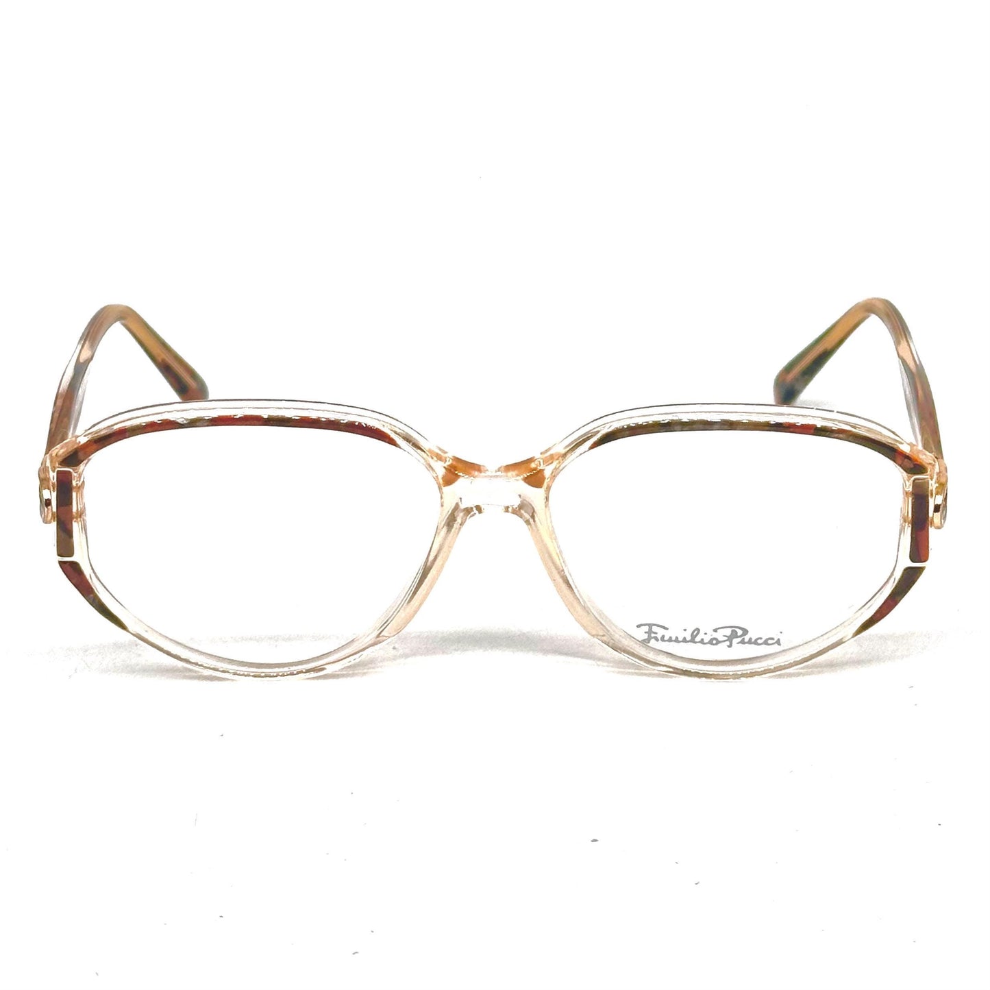 Emilio Pucci 492 clear eyewear detailed with brown and black marble parts and gold temples 80s NoS Made in Florence