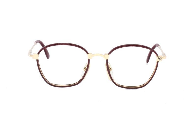 Mario Valentino leather coated gold plated rounded square frames hand made in Italy, NOS 80s mint