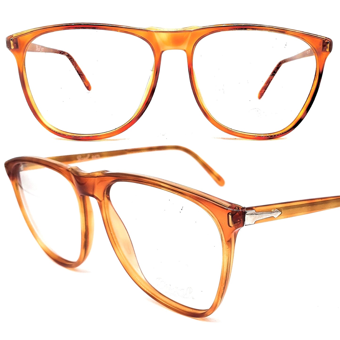 Persol Ratti classic Demi blonde cello drop shape eyeglasses frames, 1970s NOS Italy