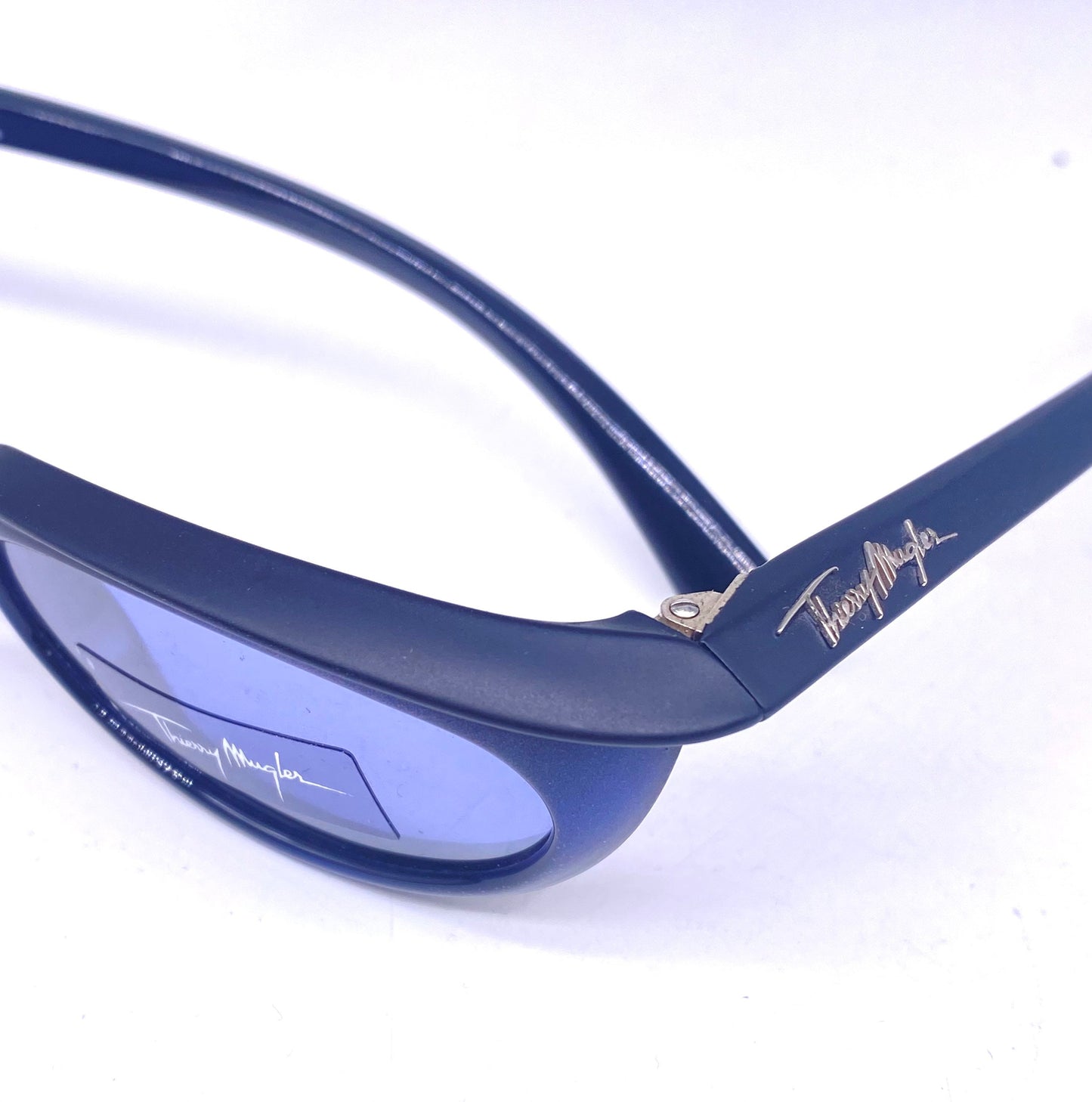 Thierry Mügler dark blue/ black modernist cateye sunglasses, NOS 90s France