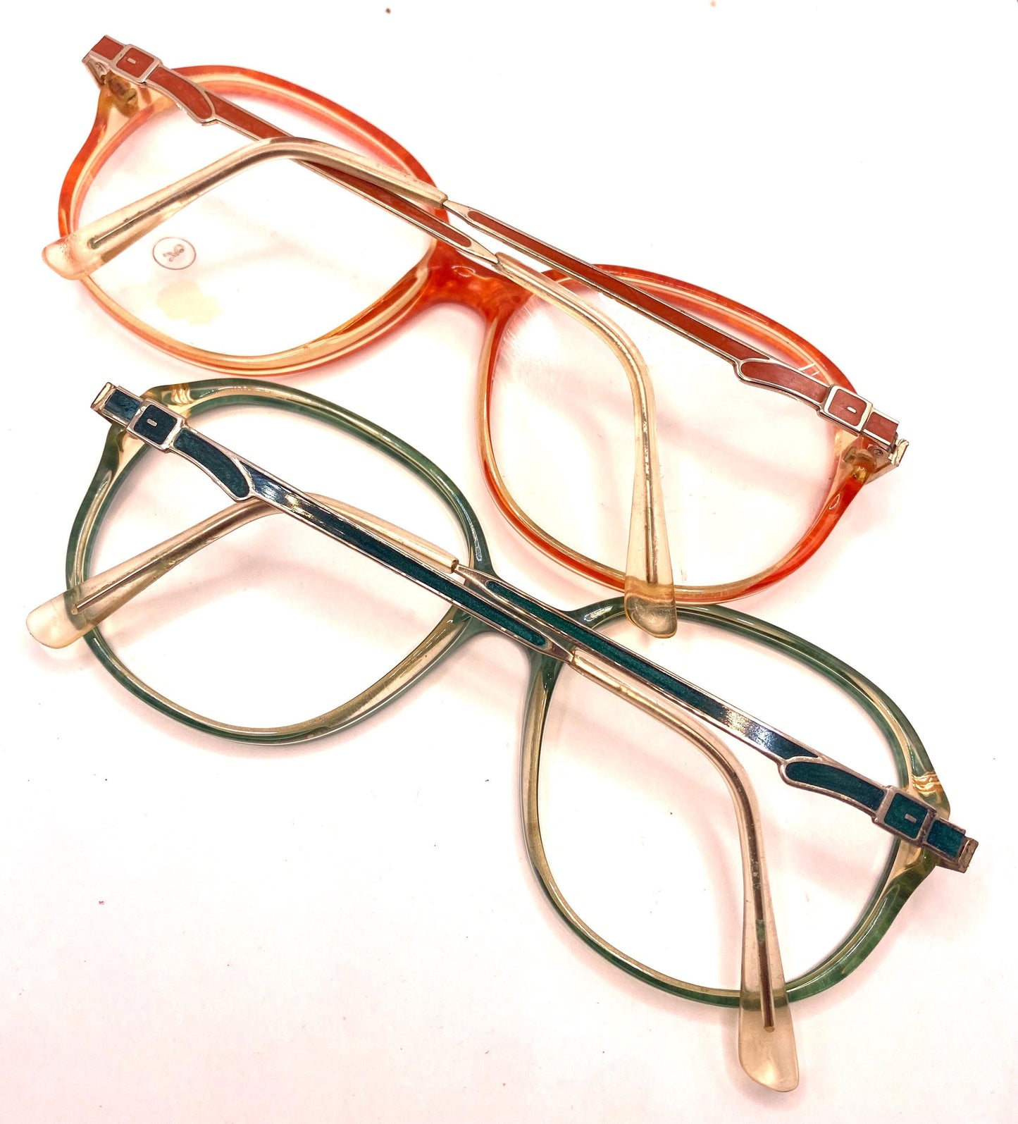 Roberta Di Camerino V35 oversized eyeglasses green/red marble frames w signature buckle temples, NOs 80s