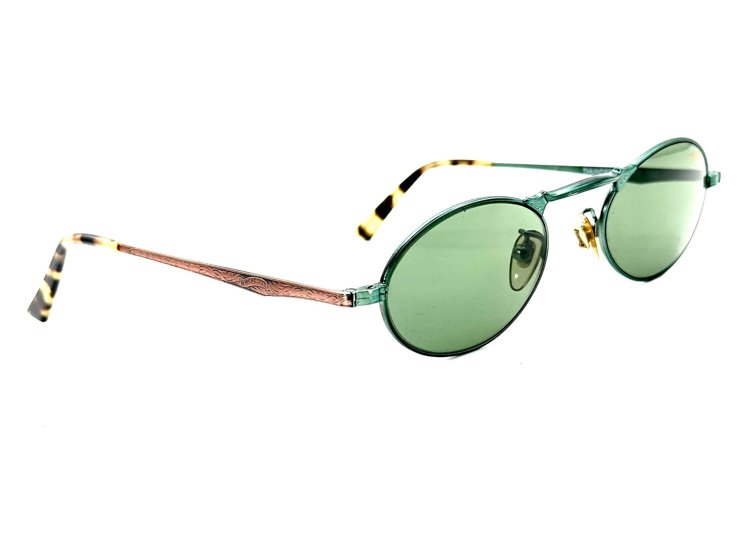 Winchester Thunder oval retro decó style sunglasses hand made in Italy, w Barberini tempered Crystal lenses, 90s NOS