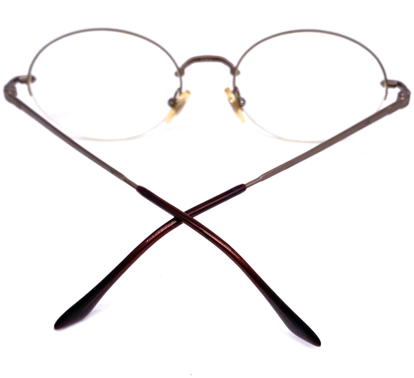 Brooks Brothers minimal oval half rimmed copper metal glasses frames, 90s NOS Italy