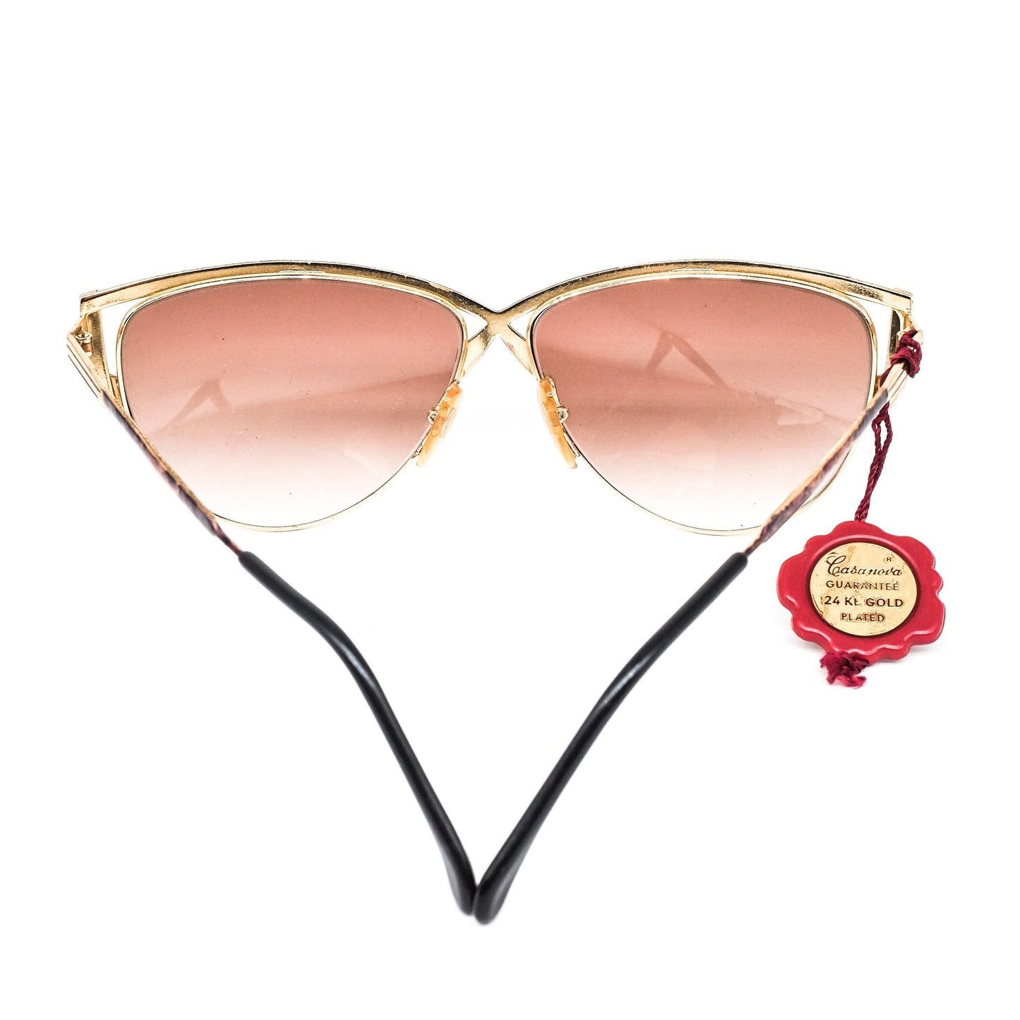 Casanova C05 gold plated cateye sunglasses with special browline in red-ish coating Made in Italy  1980s NOS