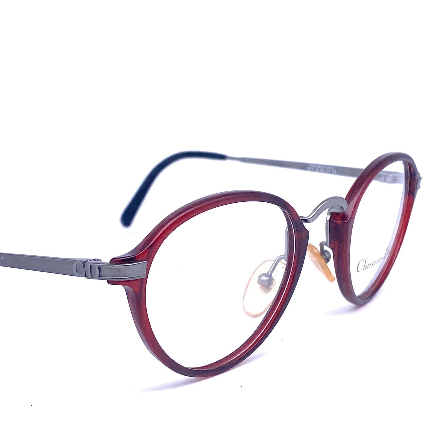 Christian Dior 2899 minimalist burgundy/ gunmetal round eyeglasses frames, NOS 1980s Austria