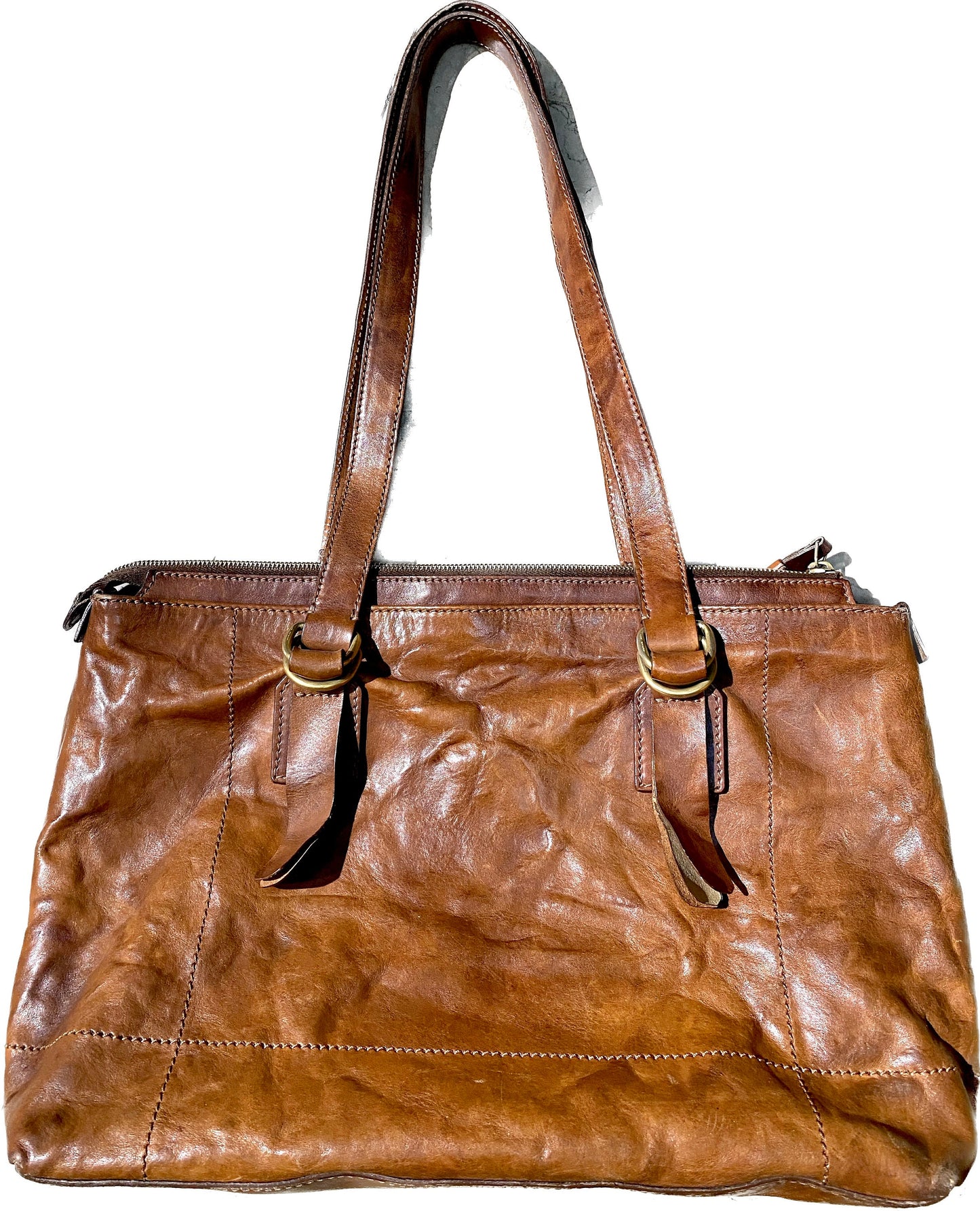 The Bridge tan leather shoulder bag with golden eyelets/studs,  1980s Italy Mint