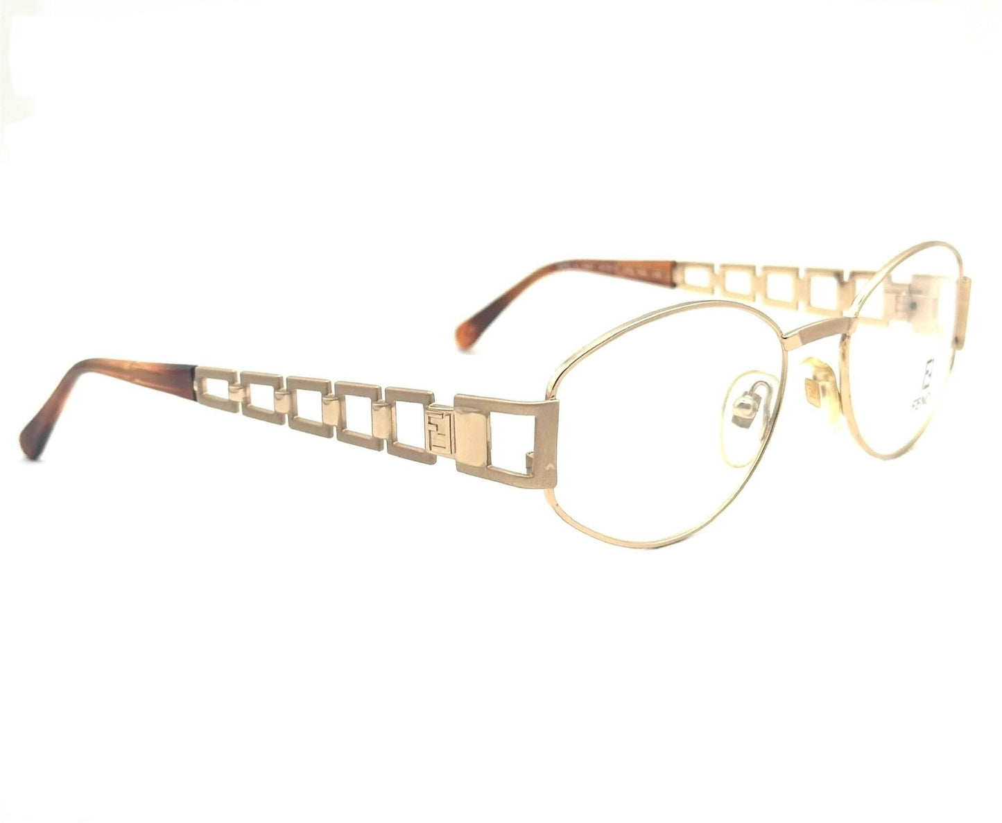 Fendi 7097 iconic oval golden chain cut-off temples frames made in Italy, 90s NOS