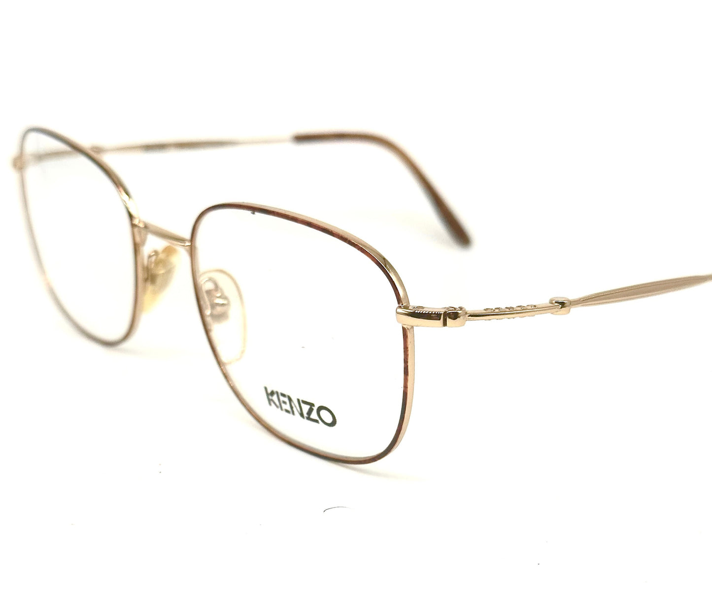 Kenzo Editeur square gold frames w tortoise enameled rims, cool geek style , NOS 80s France