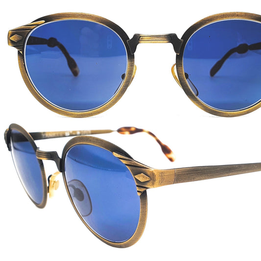Yankee's by zagato round antique brushed brass sunglasses, 90s NOS