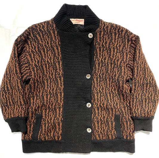 Laura Biagiotti brown/black zebra pattern wool knitted jacket w quilted lining, mint sz M