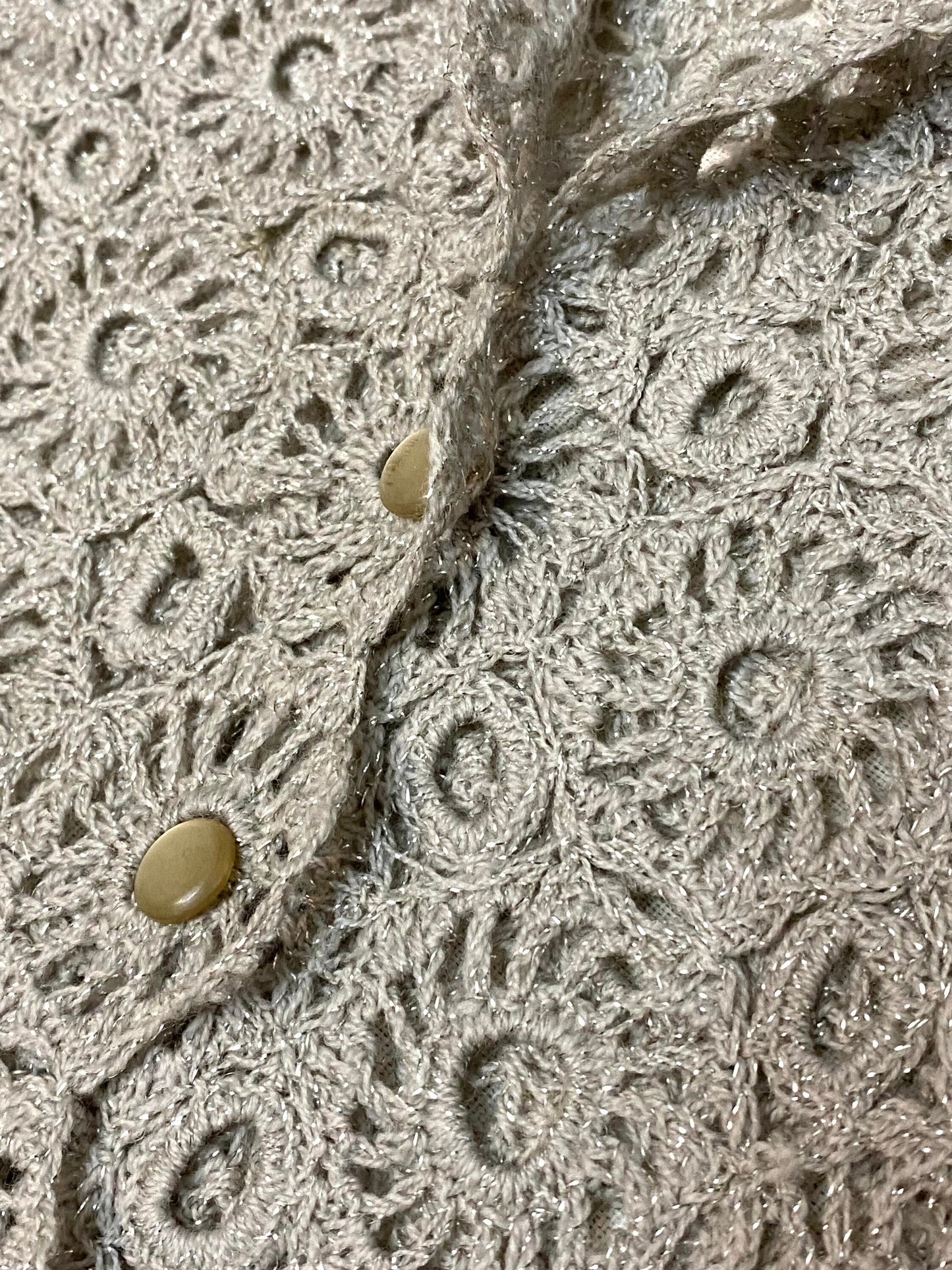 Crochet macramè grey/silver glitterswool handmade cardigan/jacket, in perfect condition and unique