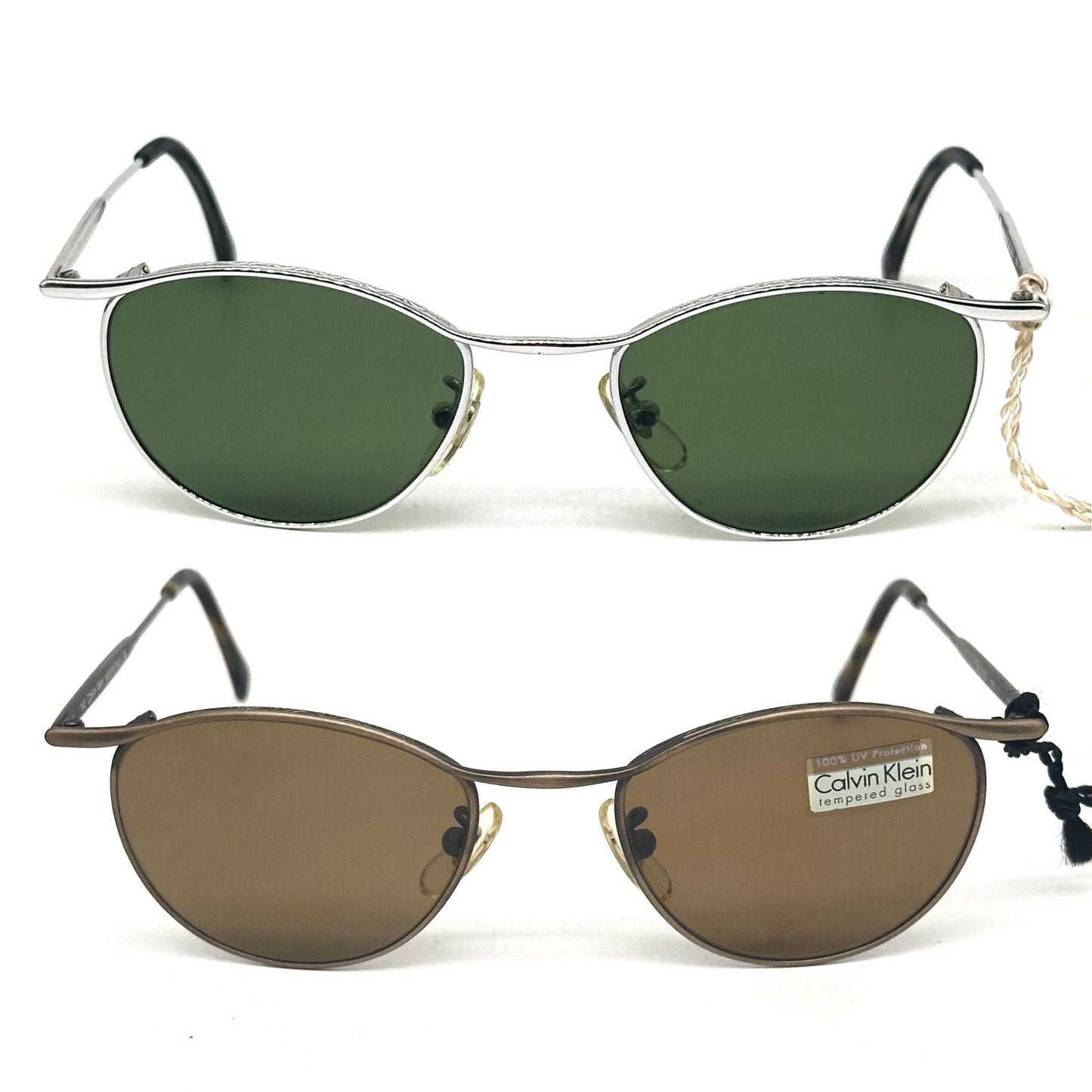 Calvin Klein 222S retro metal cateye sunglasses w crystal tempered lenses, NoS 90s