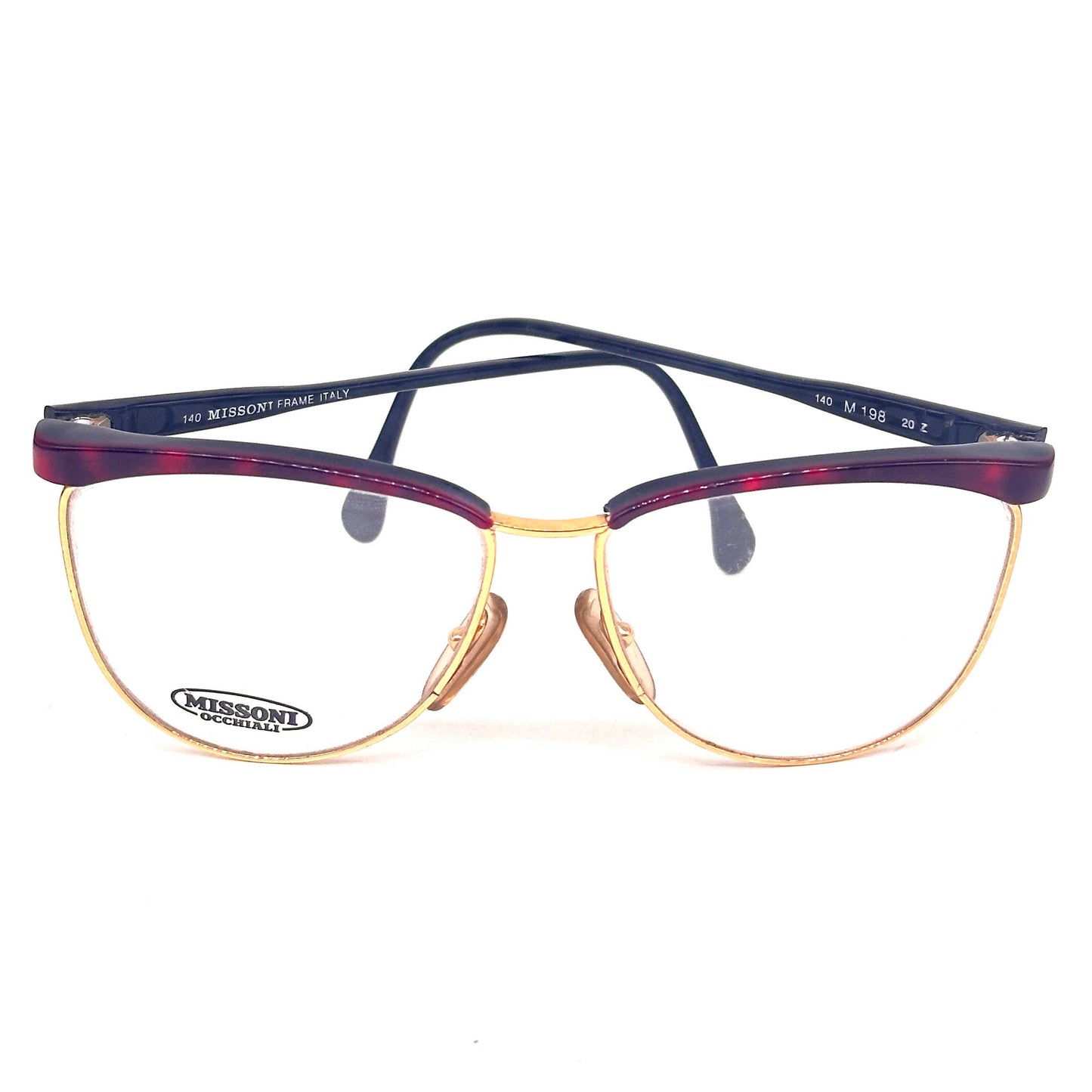 Missoni M198 gold - tortoise cateye clubmaster style glasses frames hand made in Italy, 80s NOS