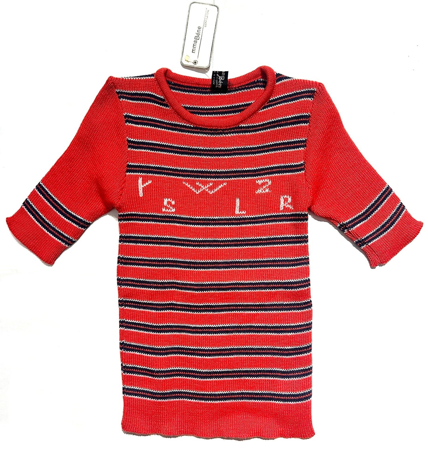 MmaBéne 1970s preppy red/navy/white striped wool knit short sleeved ladies top/ t-shirt, BNWT
