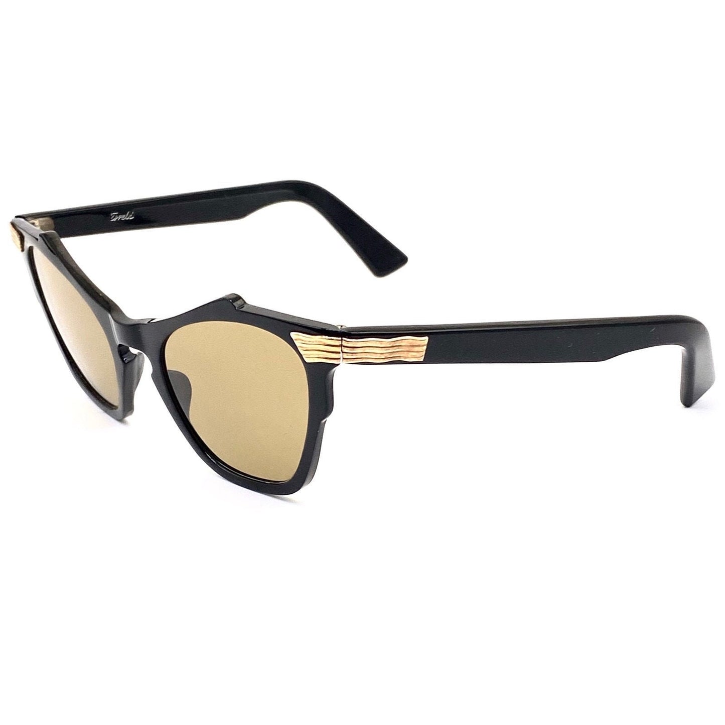 Errebi fancy vintage butterfly cateye sunglasses with carved golden metal hinges, NOS 50s Italy