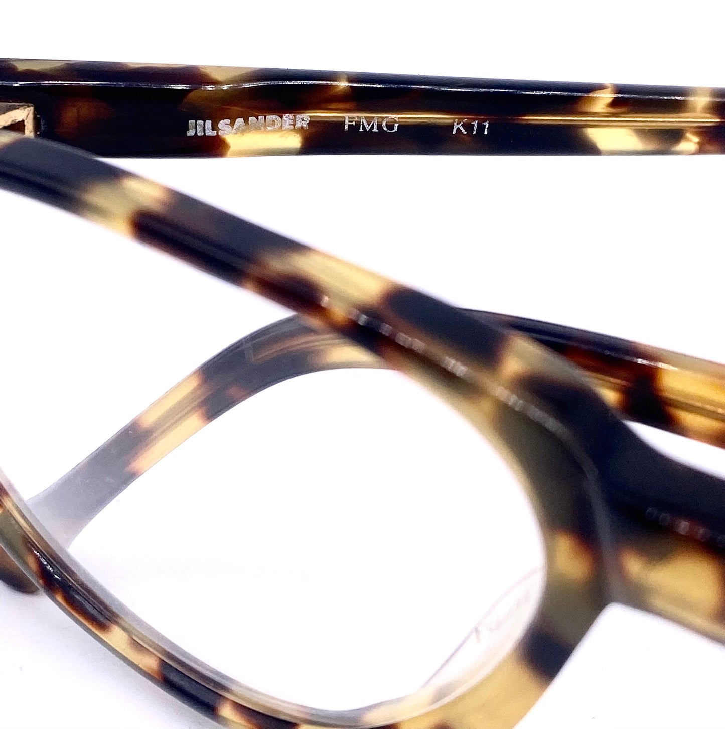 Jil Sander 252 tortoise cello eyeglasses frames, aviator drop shaped glasses hand made in Italy, NOS 90s