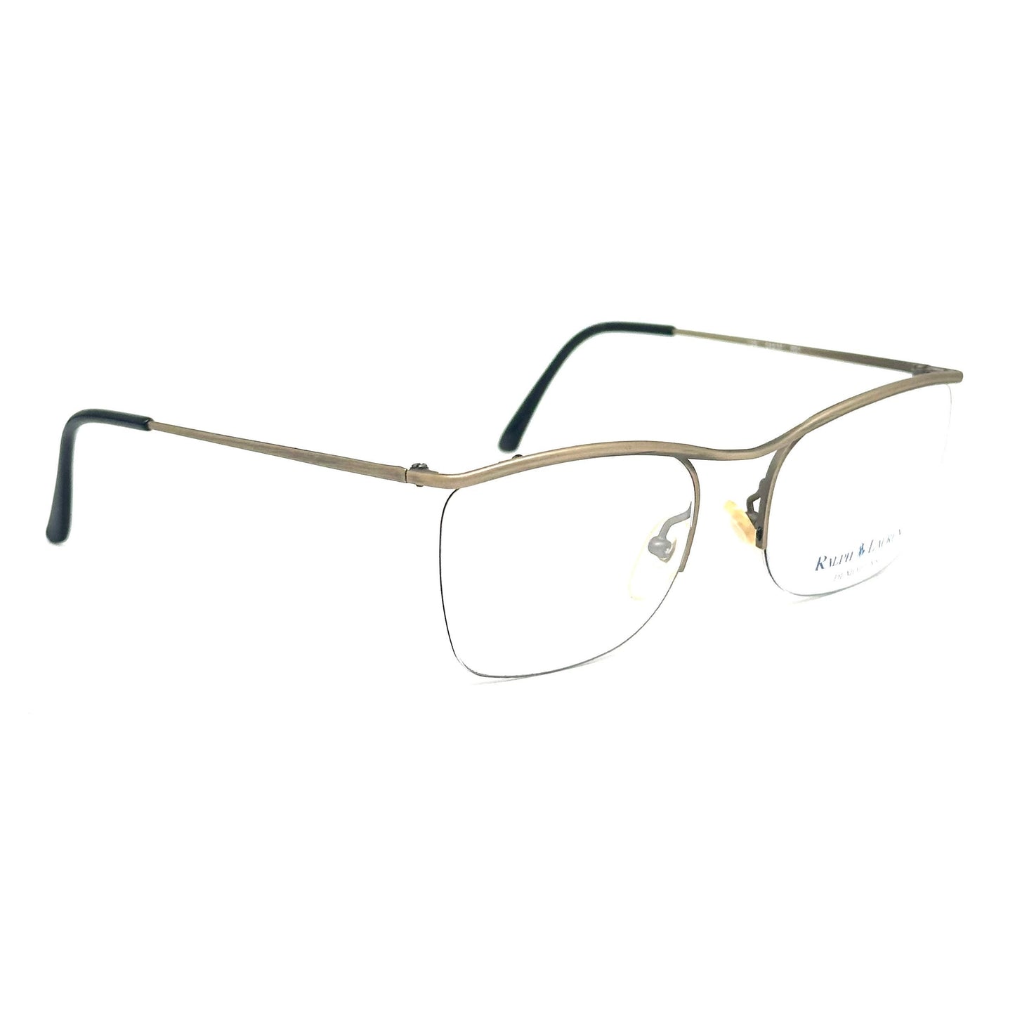 Ralph Lauren 546/M classy 50s inspired half rim square eyeglasses in antique brass metal, NOS 80s