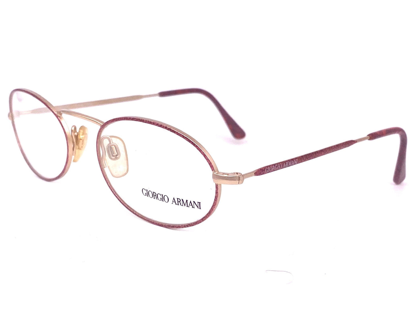 Giorgio Armani 125 oval Matt gold spectacle frames w burgundy enameled pattern, hand made in Italy