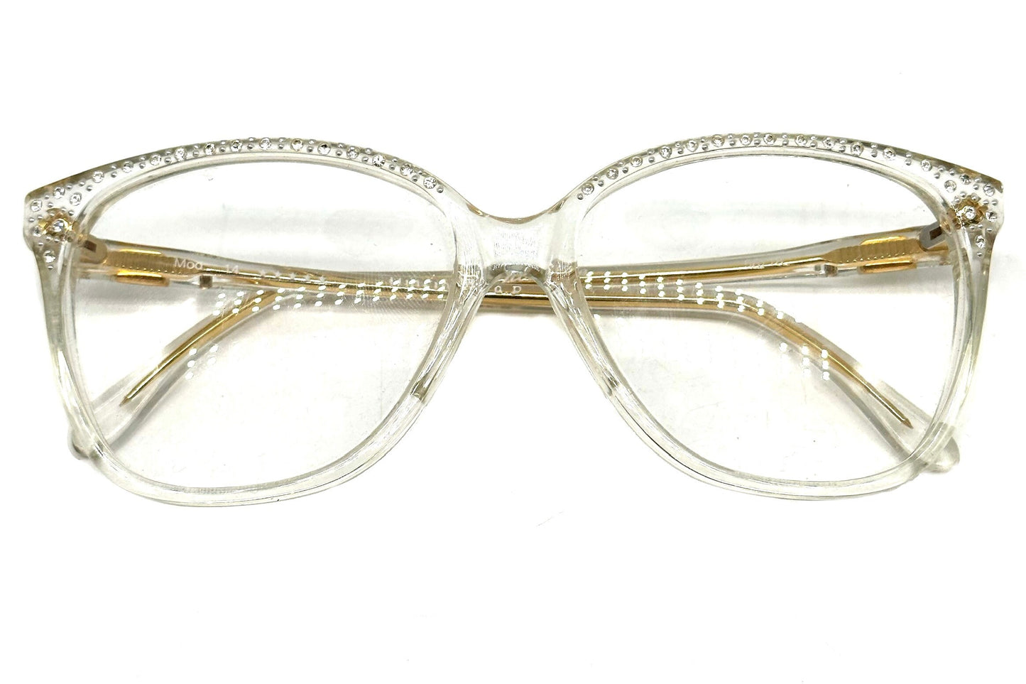 Nouvelle 14 crystal clear frames w rhinestones browline , NOS 80s Italy