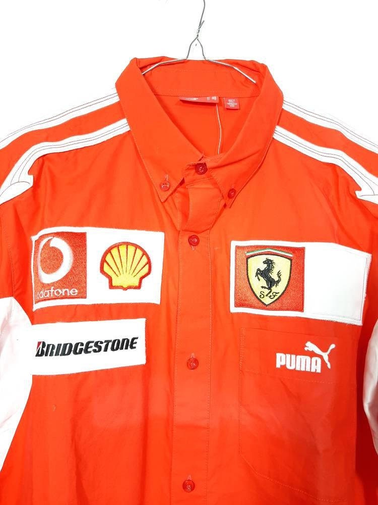 Ferrari team puma red Oxford shirt full of embroidered patches, NOS early y2k