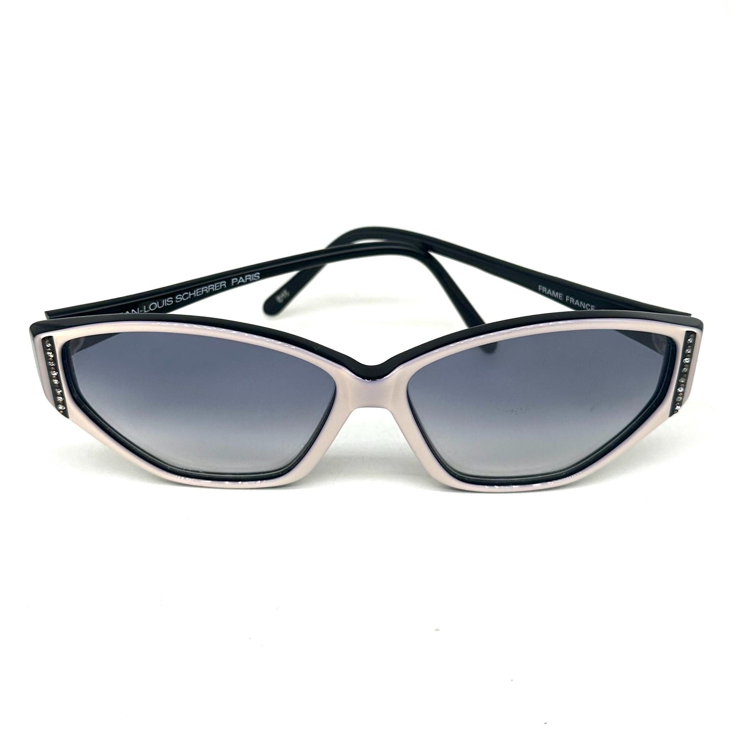 Jean-Louis Scherrer Paris frame 865 cat eye sunglasses in black and white acetate enriched with rhinestones. 90s NOS France