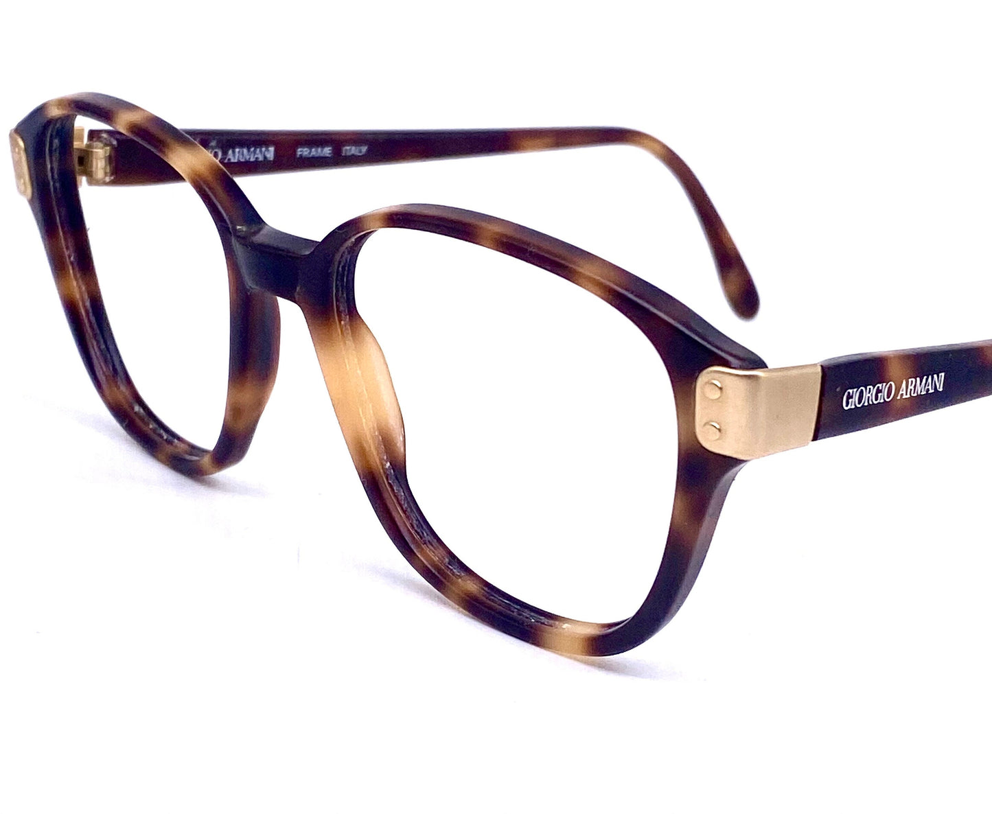 Giorgio Armani 307 tortoise square eyeglasses with matte gold hinges, NOS 80s Italy