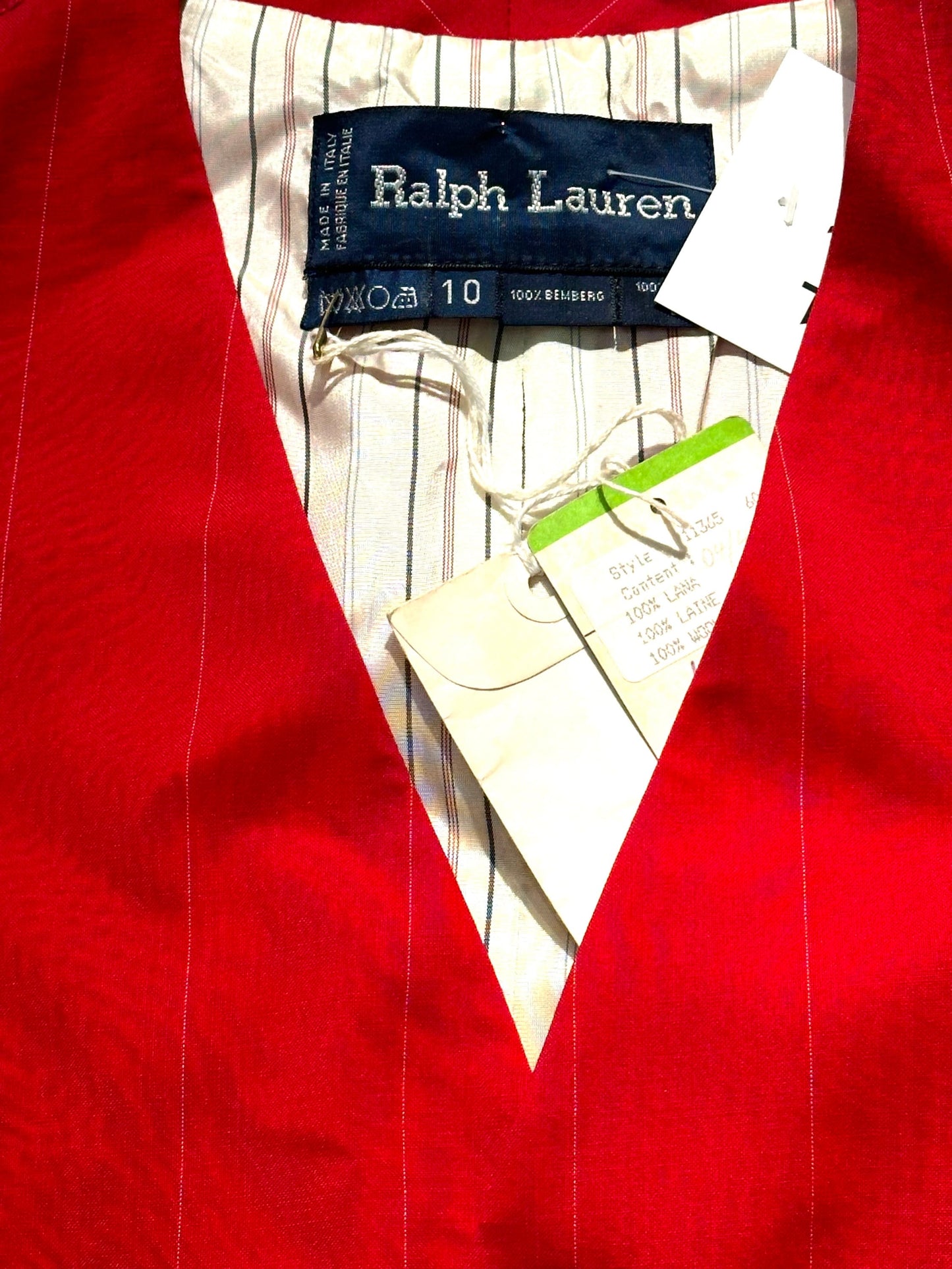 Ralph Lauren classy red pinstripe wool vest with satin lining, NOS 80s w tags sz 10