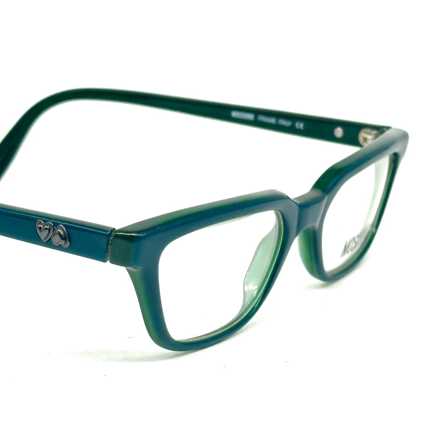 Moschino M3516-V green cateye rectangle glasses frames hand made in Italy; 90s NoS