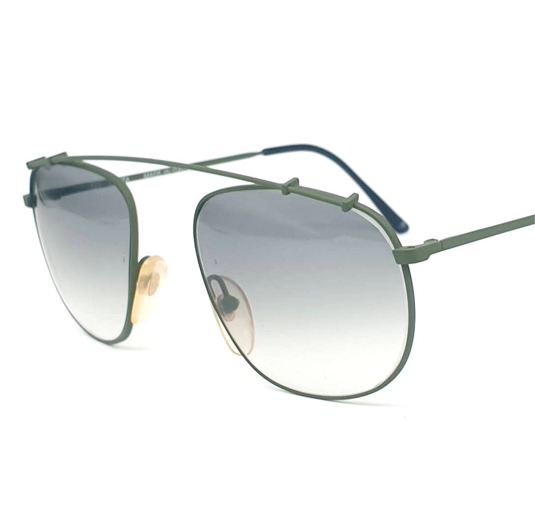Lozza Delta Force II 135 vintage square / aviator bridgeless sunglasses, light metal frame and green lenses, made in Italy 1990s NOS