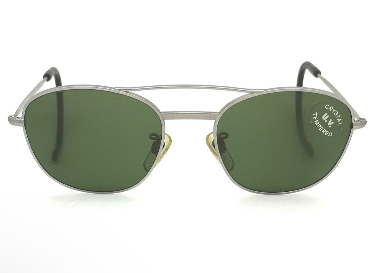 Giorgio Armani 605r retro satin silver square sunglasses w tempered crystal lenses, NOS 80s