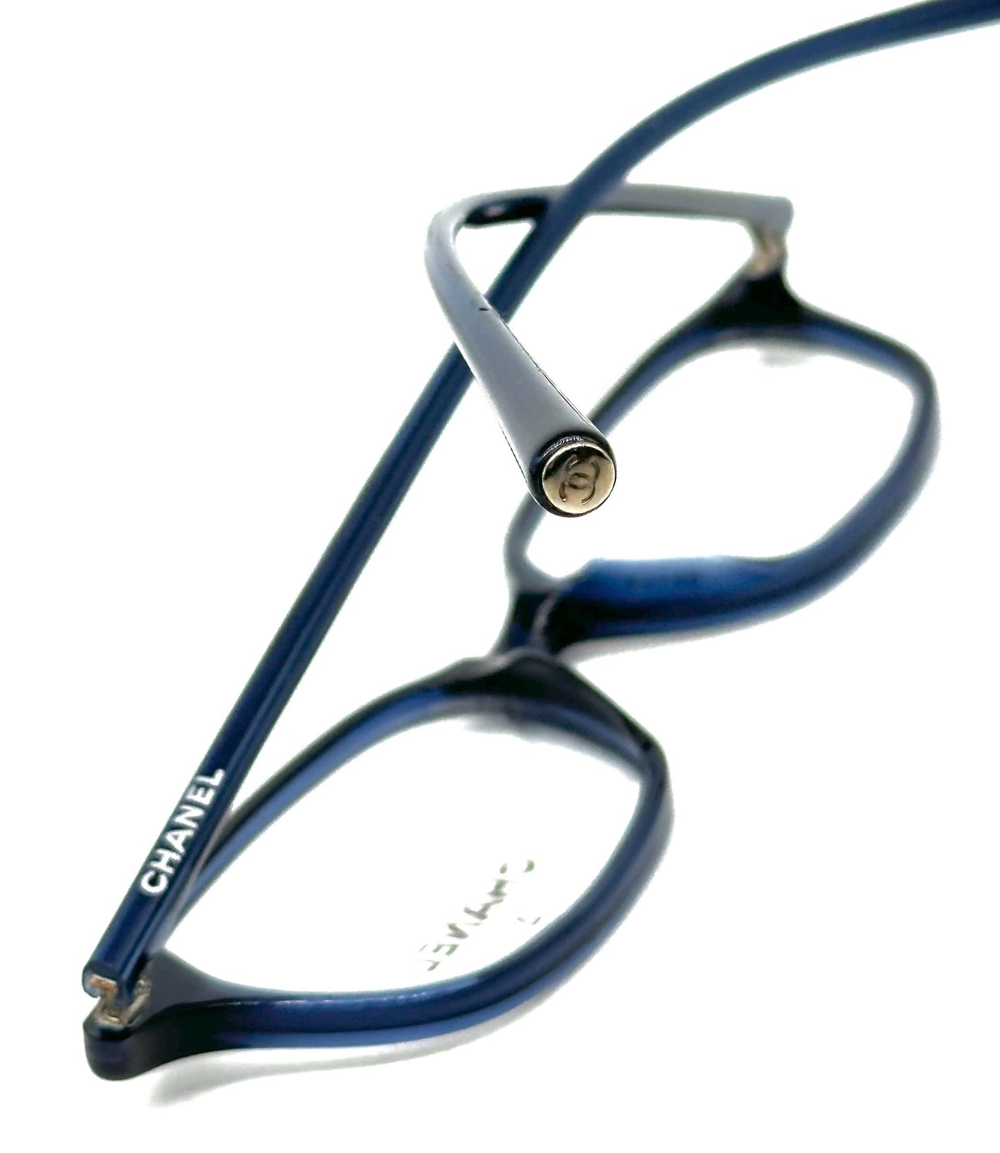 Chanel 3002 minimalist deep blue rectangular eyeglasses frames made in Italy, NOS 90s