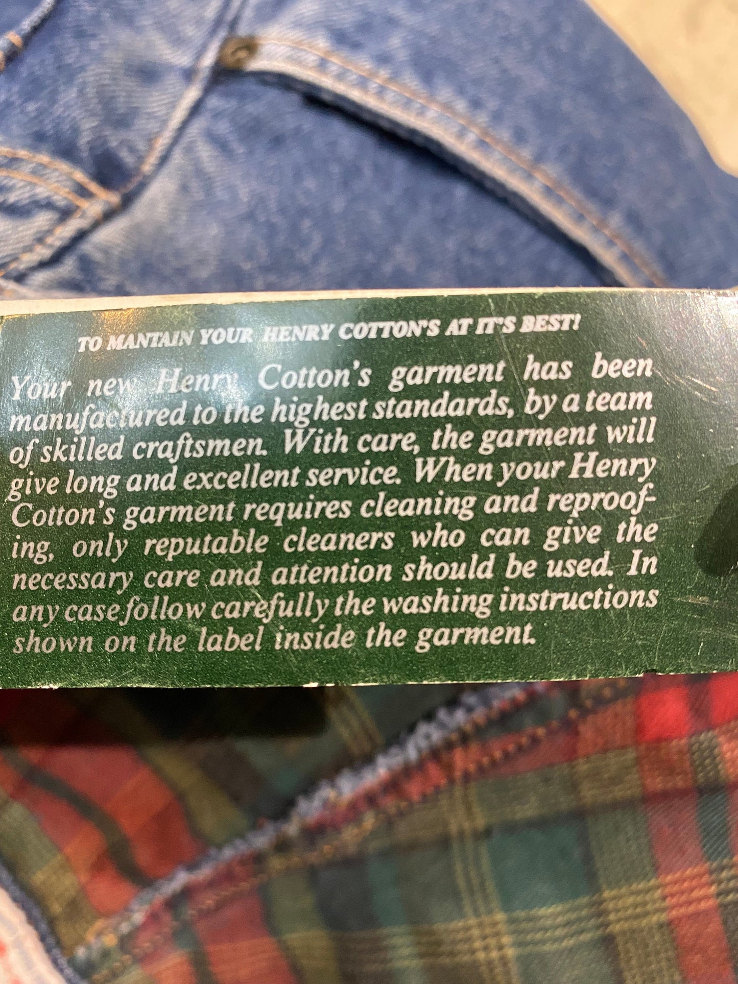 Henry Cottons NOS winter jeans with red tartan cotton lining, sz 48, 50, 52 new with tags