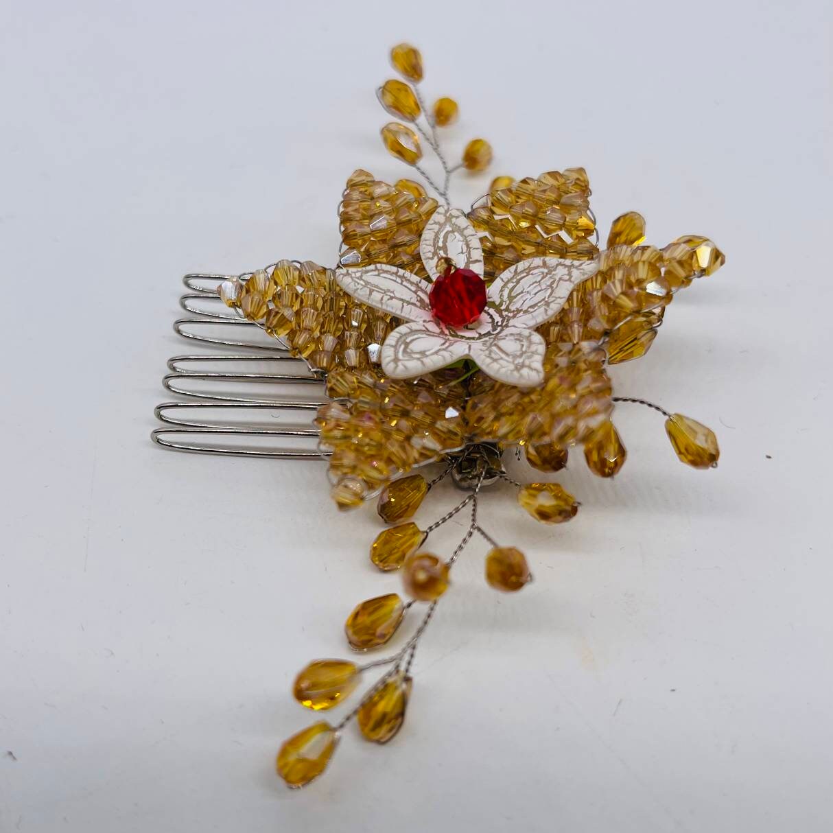 Hair Comb Crystals hand made with metal silver mading a flower glass beads