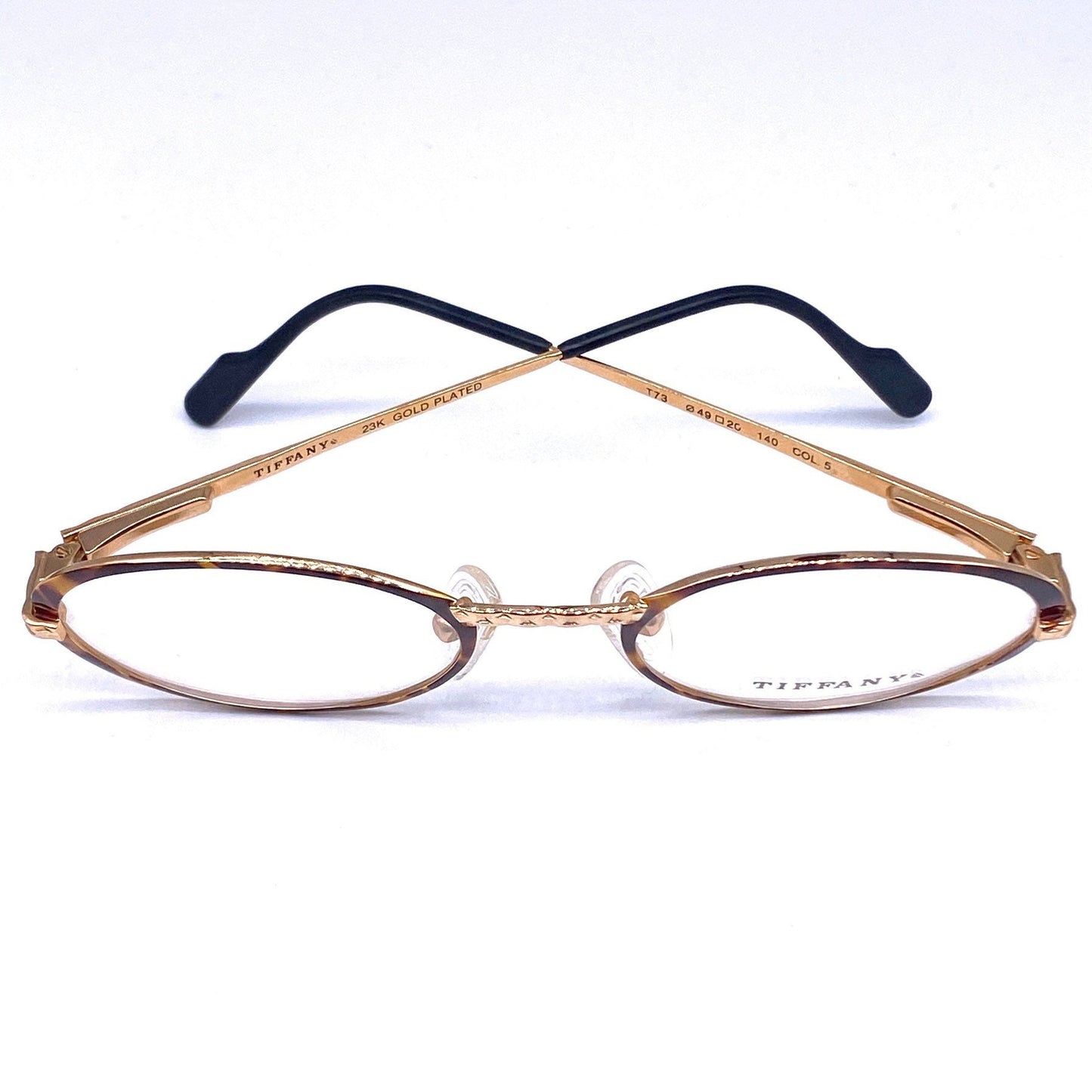 Tiffanys T73 23K Gold oval frames w tortoise rims, authentic Luxury vintage glasses hand made in Italy 80s NOS