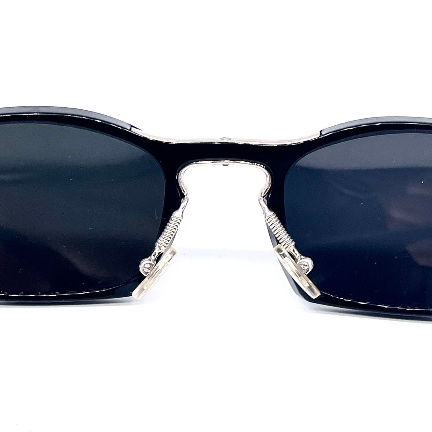 IDC 188 black rectangular sunglasses w silver metal details, hand made in France