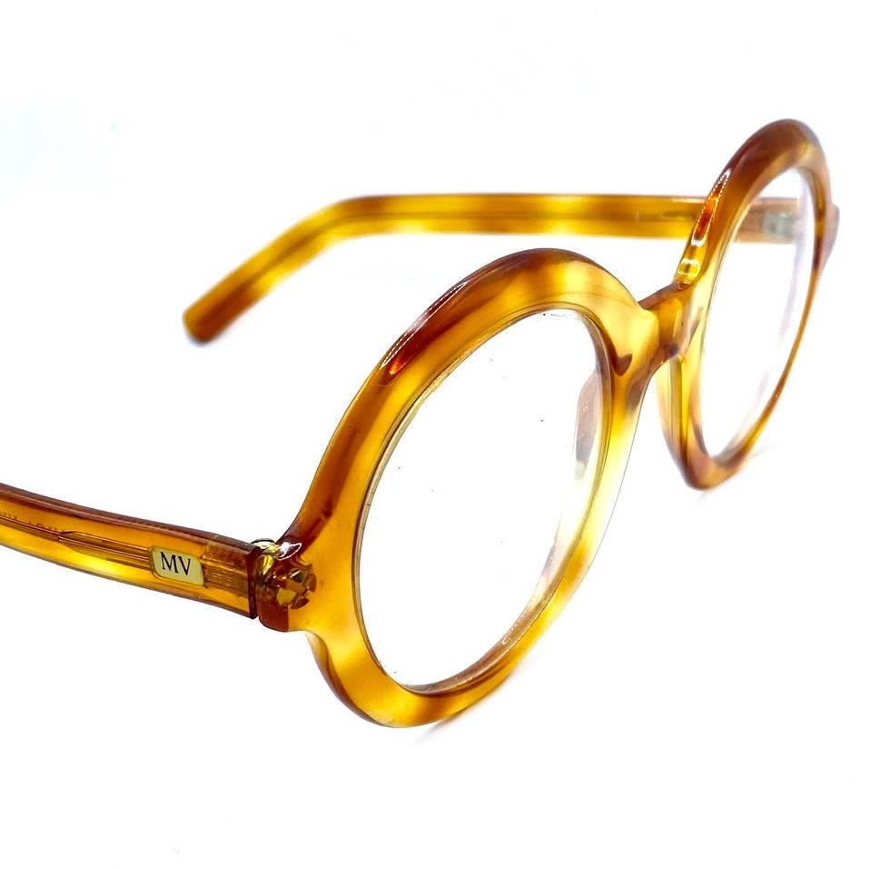 M Vitti cool round oversized light tortoise eyeglasses hand made in Italy, 80s NOS
