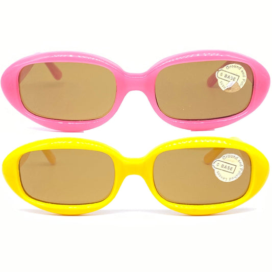 1960s NOS colorful Mod oval sunglasses with square lenses cut, coming in pink or yellow