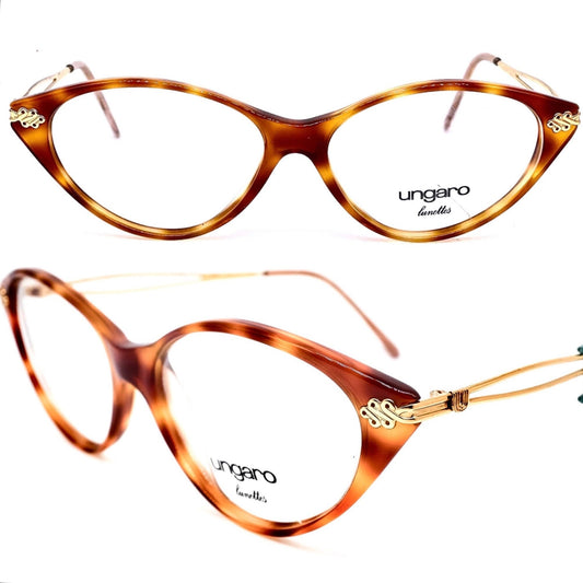Persol Ungaro U582 tortoise cateye eyeglasses with golden metal temples/ hinges, made in Italy, 80s NOS